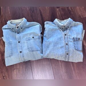Lot Of 2 Vintage C.E. Schmidt Workwear Denim Shirts Long Sleeve Sz Lg Rugged